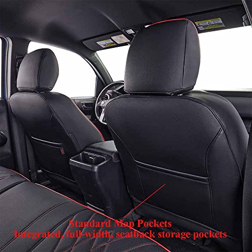 Image of EKR Tacoma Leather Car Seat Covers Custom Fit for Toyota Tacoma 2012 2013 2014 2015 (Regular Seats) - Truck Seat Covers Full Set,Faux Leather(Black with Red Trim)