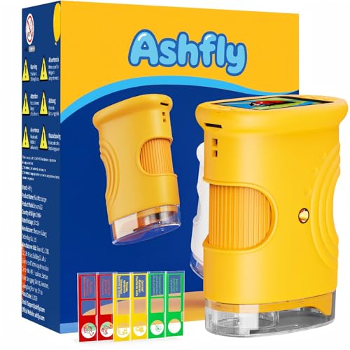 Mikroskop für Kinder, 1080P HD 2.0' Bildschirm Taschenmikroskop, Ashfly Handy Digital Microscope LED Lights -Anschluss an PC, Mini-Mikroskop draussen Geschenke für 4-12 Jährige Orange