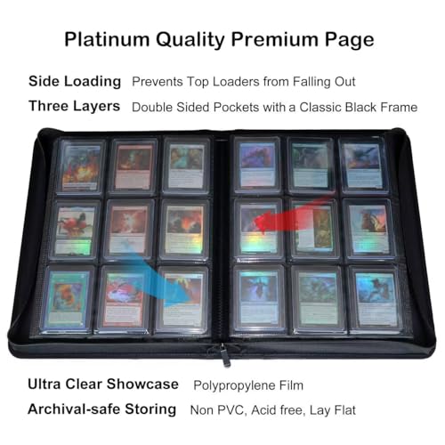 Image of Rayvol 16-Pocket Toploader Binder, Holds 512 Toploaders 16 Pocket Top Loader Card Storage Case, 500 + Ringless Double-Sided Pockets for Cards in 3 x 4'' Toploaders -Red