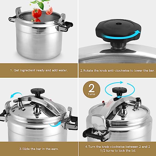 Image of BreeRainz 26 Quart Pressure Cooker, Extra Large Commercial Stovetop Pressure Cooker, Triple Safety System, Heavy Duty Aluminum, Fast Bulk Cooking for Family, Catering, Gas & Electric Stove Compatible