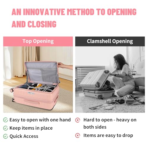 3-Piece 20/24 Top Opening Hardshell Lightweight Luggage and 28-Inch Clamshell Opening Suitcase with Spinner Wheels & TSA Locks for Woman Girls Travel, Pink 20in/24in/28in3