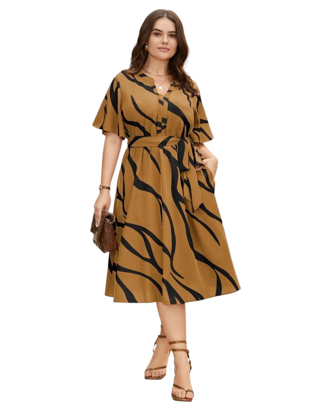 One Piece Dress for Women, New American Print Rayon Midi Dress, Stylish, Modern Party Outfit, Perfect for Casual and Formal Occasions