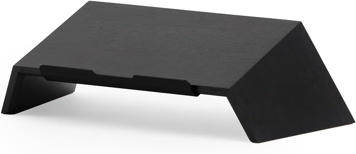 Oakywood Wooden Slanted Laptop Stand for Desk – Convenient Laptop Riser & Holder for Desk – Ergonomic Laptop Desk Stand Wood – 50x25x15cm – for 15-16" Laptops Black