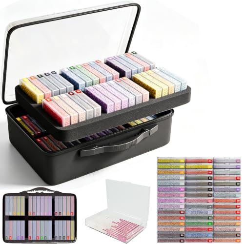Image of SuSentak 2-in-1 Diamond Painting Tray and Storage Set, 64 Pcs | Dot-Grip Bead Alignment Trays, Clear EVA Case, Numbered Stickers Included