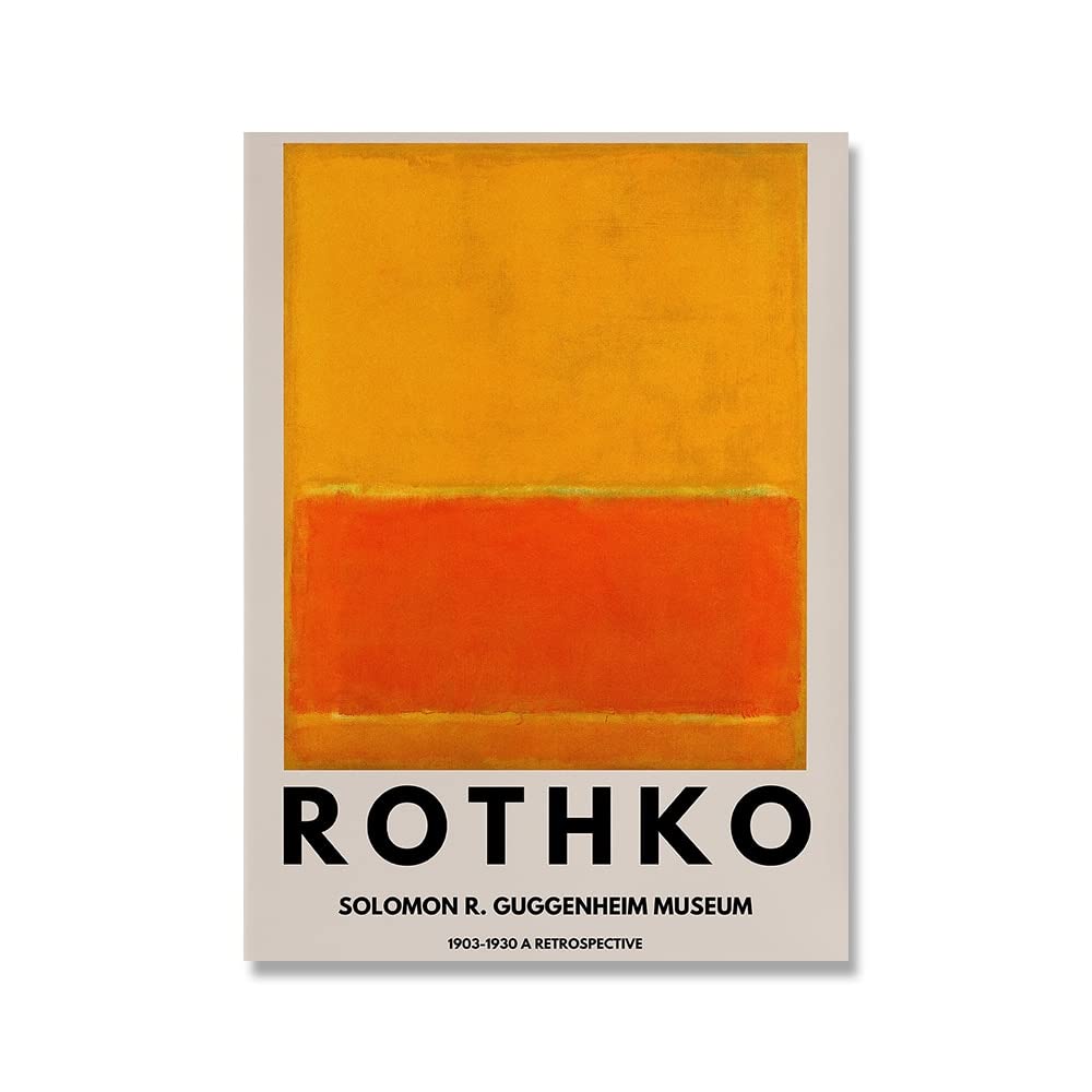 QAWY Blue Yellow Mark Rothko Exhibition Art Wall Picture, Vintage Prints & Posters, Frameless Canvas Painting A1 30x40cm