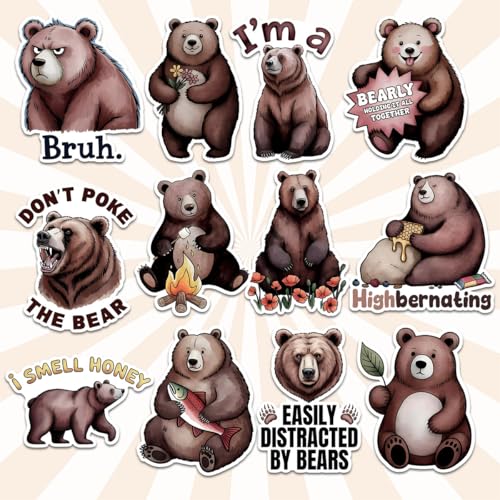 12 Pcs Bear Stickers – Fun and Quirky Bear Stickers with Humorous Designs – Great for Nature Lovers Enthusiasts, and Fans of Animal Stickers – Unique Gifts for Animal Lovers 3 Inches