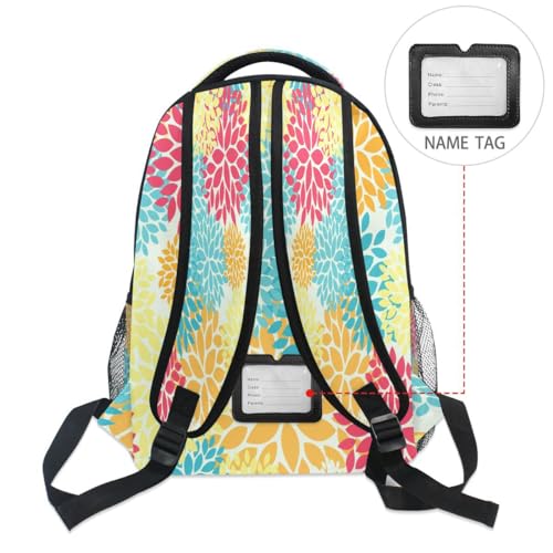 Sac à dos abstrait dahlia pour école et voyage avec étiquette