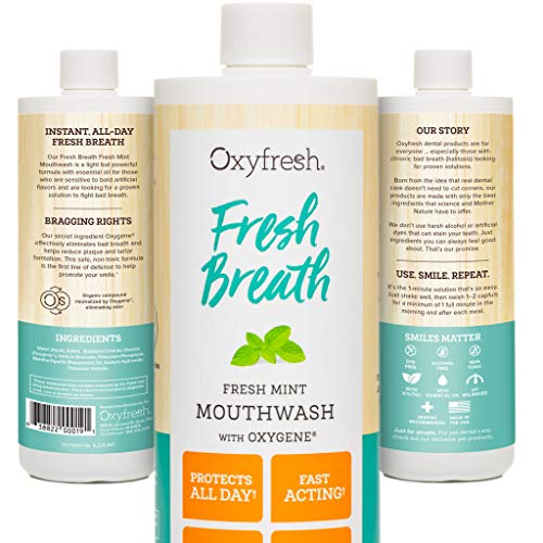 Oxyfresh Fresh Breath Fresh Mint Mouthwash – Dentist Recommended for Long-Lasting Fresh Breath & Healthy Gums | Alcohol & Fluoride Free (12- 16 oz Bottles)
