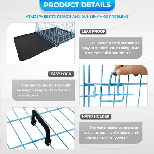 FDW Dog Crate for Large Dogs 42 Inch Folding Metal WirePet Cage Double Door W/Divider Panel Indoor Outdoor Kennel Leak-Proof Plastic Tray,Blue by FDW - Image 6