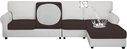 Easy-Going Fundas de cojín 100% impermeables de 4piezas para sofá seccional, izquierdoderecho en forma de L, funda antideslizante para sofá, 3plazas