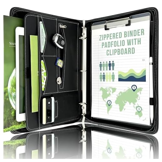 STYLIO Zipper Portfolio Binder | Padfolio 3 Ring Binder and Clipboard Folio (removable) | Portfolio Organizer for Documents, iPad, Tablet, Phone |Faux Leather Binder for Men and Women. Notebook Binder
