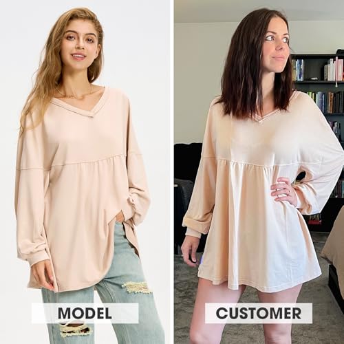 EXLURA Womens Fall Long Sleeve Shirts V Neck Casual Maternity Tops Loose Babydoll Pullover Dressy Tunic Blouse Outfits 20252