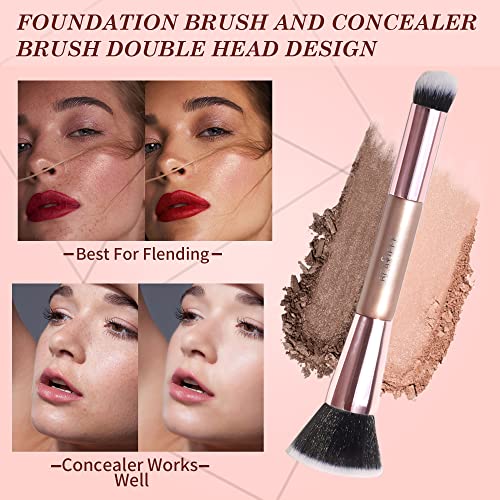 Foundation Brush Concealer Brush Dual-Ended Makeup Brushes, Premium Rounded Taperd Flawless Brush Ideal For Liquid, Cream,Powder,Blending,Buffing #TOP5