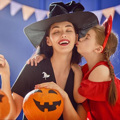 Image of Vintage Witch Hat Star Colorful CZ Dangle Black White Enamel Halloween Brooch Lapel Pins for Women Girls Boys Gold Plated Fashion Magic Witch Brooches Pin Cute Holiday Party Hat Bag Suit Accessories Jewelry Gift