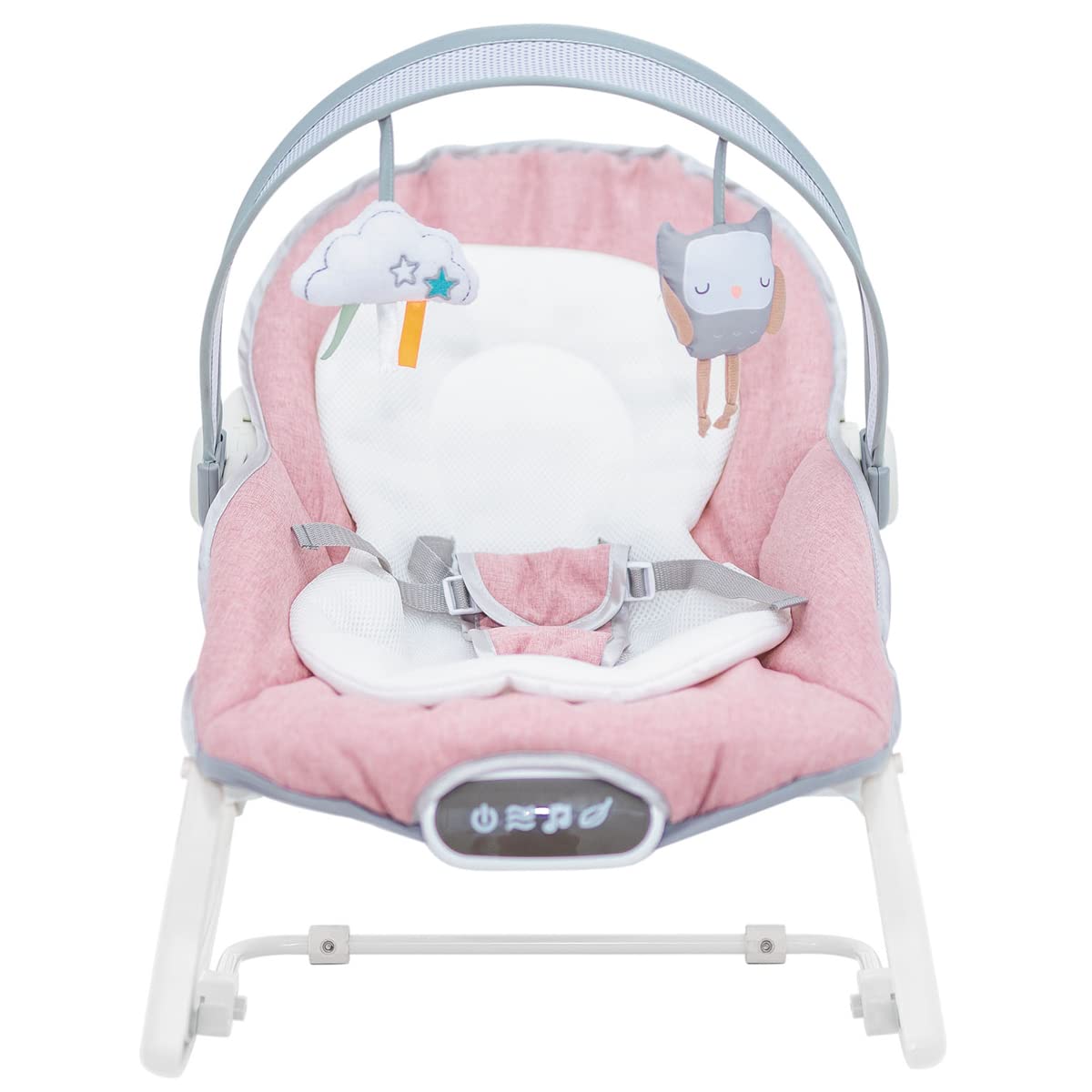 Olmitos- Hamaca multifunción para bebés - Hamaquita 2 en 1 con balancín Mecedora de 0 a 18 kg - vibración y Sonido - Incluye Arco de Juguetes (Rosa)