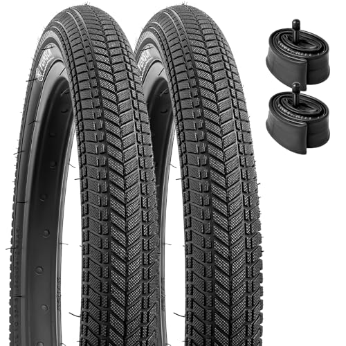 YunSCM 2er-Pack 60TPI Faltbarer 16 Zoll Reifen 16x2.125 Mantel 57-305 Plus 2er-Pack 16 Zoll Schlauch 16x1.75/2.125 AV32mm Ventil kompatibel Fahrradreifen 16x2.10 16x2.125 16x2.25 Fahrradreifen