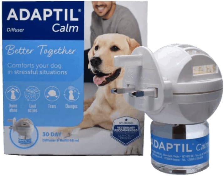 Ada-ptil Calm Diffuser Starter Kit + Refill 48 ml for Dogs – Drug-Free Pheromone Solution to Reduce Stress, Anxiety, Noise Fear & Home Alone Behavior – Lasts Up to 30 Days