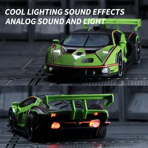 Image of Invite 1:24 Big Lamborghini Essenza SCV12 Diecast Scale Model Metal Pull Back Toy car for Kids with Openable Doors & Light, Music Toy Vehicle for Kids [Green-Color]