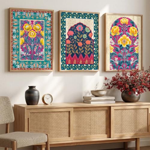 Image of kotart Indian Traditional Madhubani Home Decoration Painting | Indian Vastu Peacock Paintings With Frame For Living Room Bed Room Hotel Wall Decor Digital Reprint Set of 3 (35x37 Inch)