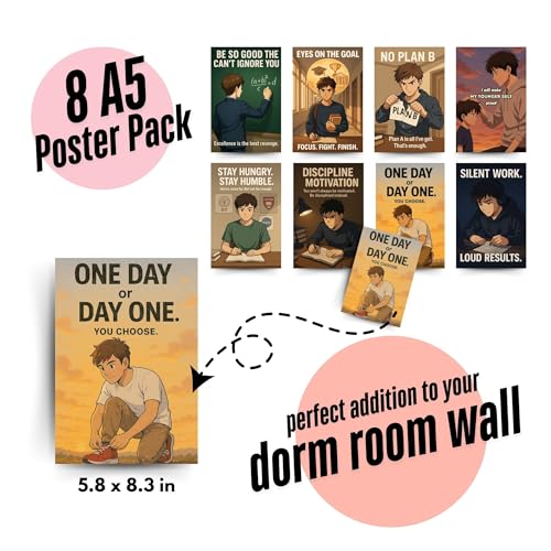 Image of SHONEN SCHOLAR Anime Poster Kit for Students | 8 A5 Motivational Posters with Hard-Hitting Academic Motivation Quotes | 300 GSM | Free Wall Friendly Adhesive | Study Room Decor for Boys