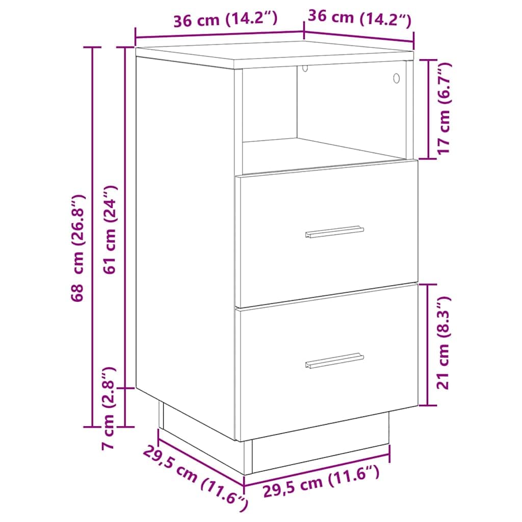 vidaXL Table de Chevet avec 2 tiroirs chêne Sonoma 36x36x68 cm
