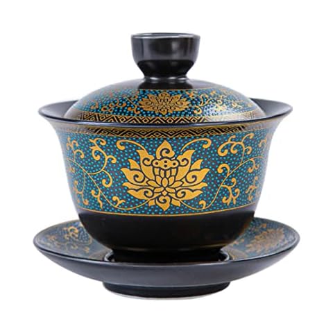 Cabilock Chinesische Terrine- Teetasse Keramik- Gaiwan- Teetasse Chinesische Kung- Fu- Teetasse Porzellan- Blumen- Tee- Schüssel Traditionelle Chinesische Teehitze Cover