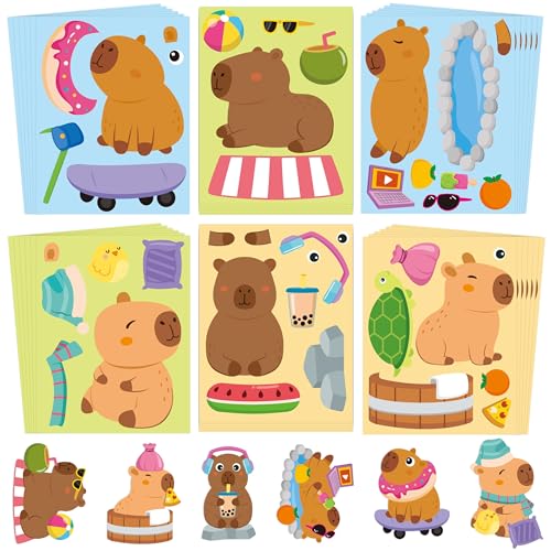 CY2SIDE Capy Face Stickers Sheets - 36PCS Cute Cartoon Animal Make a Face Stickers for School Reward, Make Your Own Funny Animal Birthday Party Decorations, DIY Cute Capy Activities