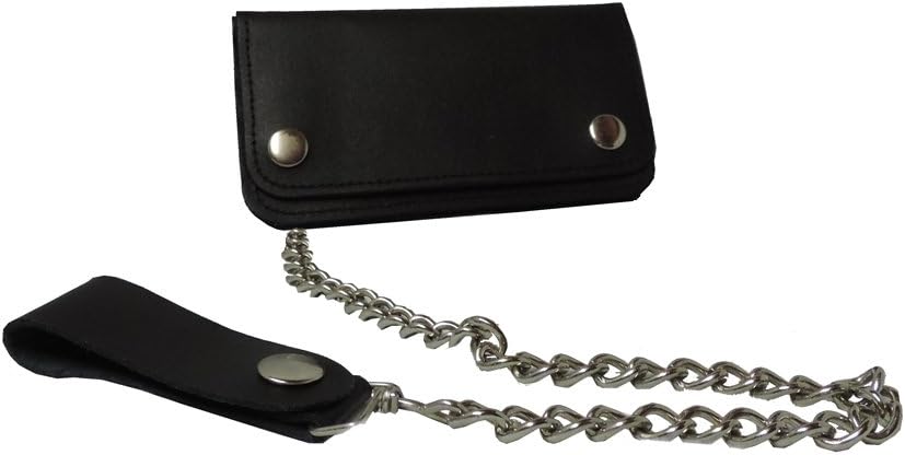 Black 6" Genuine Leather Biker Wallet With Stainless Chain