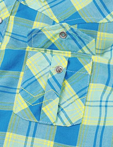 Image of COSLAND Boy's Toddler Cotton Western Short Sleeve Button Down Plaid Shirt, 4-14 Years