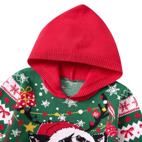 Vieille Toddler Girls Boys Ugly Christmas Sweater Kids Knit Xmas Hooded Pullover Sweater 2-7 Years3