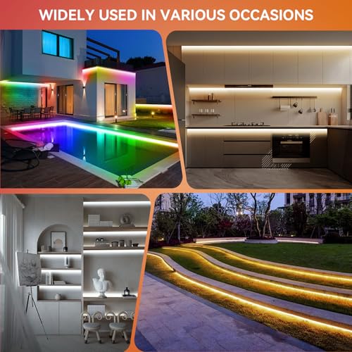 Image of 50Ft Outdoor RGBWW+IC LED Strip Lights, IP67 Waterproof Multi-Colored+3000K-6500K 24V LED Lights with Remote and APP, Music Sync Color Changing LED Tape Lights,DIY Strip Lighting for Courtyard Garden