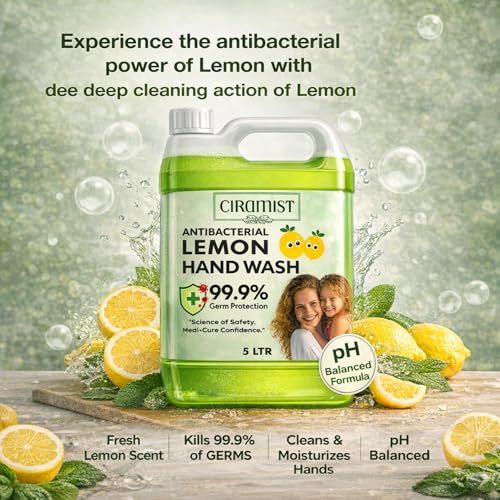 Image of Antibacterial Lemon Hand Wash Liquid 5L | 99.9% Germ Protection | pH Balanced Formula | Fresh Lemon Fragrance | Moisturizing & Skin Friendly | Bulk Refill for Home, Office & Commercial Use (5L, REFFIL PACK)