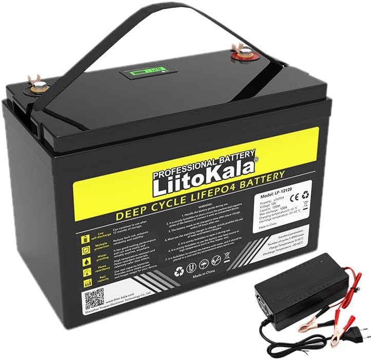 LiitoKala12V 120Ah LiFePO4 Battery Up to 4000+ Deep Cycles with Built-in 100A BMS, for Motor, Solar System Low Temp Protection, Max, Perfect for RV, Solar, Trolling Motors (12.8V120Ah)