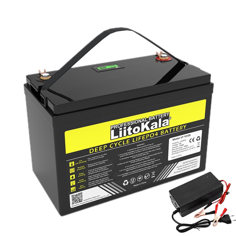 LiitoKala12V 120Ah LiFePO4 Battery Up to 4000+ Deep Cycles with Built-in 100A BMS, for Motor, Solar System Low Temp Protection, Max, Perfect for RV, Solar, Trolling Motors (12.8V120Ah)