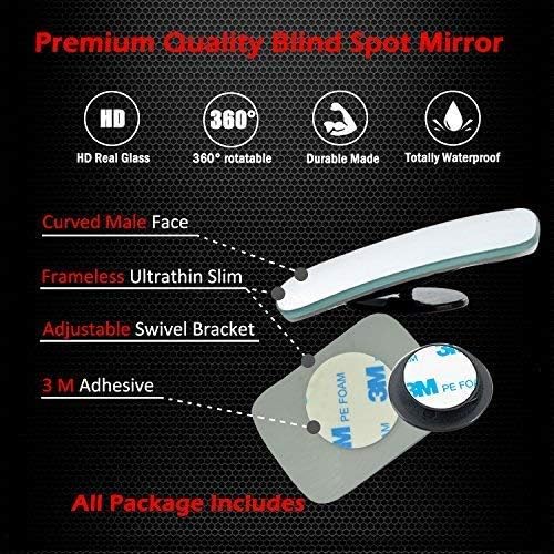 Ampper Blind Spot mirror, Square HD Glass Convex Rear View Mirror, Strengthened Adhesive and Upgrade Stick Area, Pack of 2 (Upgraded)