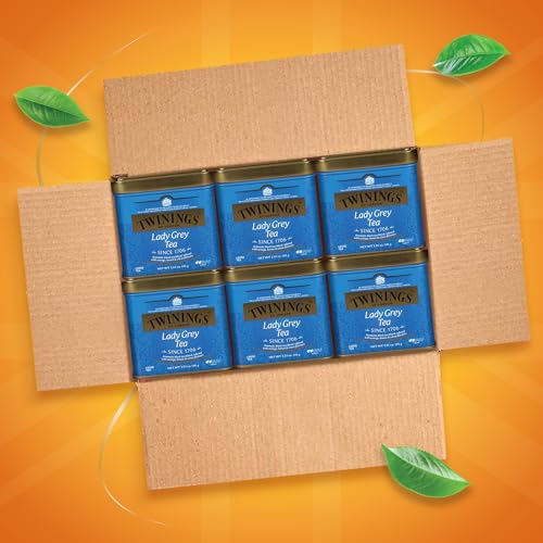 Image of Twinings Lady Grey Loose Black Tea, 3.53 Ounce Tins (Pack of 6), Lemon & Orange Peel, Caffeinated, Enjoy Hot or Iced
