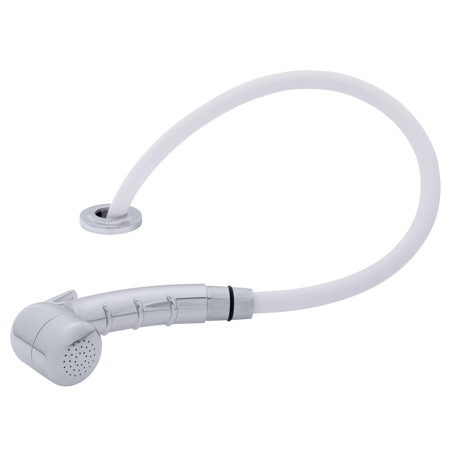 Ambassador Marine Deck-Mount Sprayer- Small Chrome Sprayer (No Eyelet for Hanging), 6' White Rubber Hose, Low Profile Holder - 134-0049-CW-W