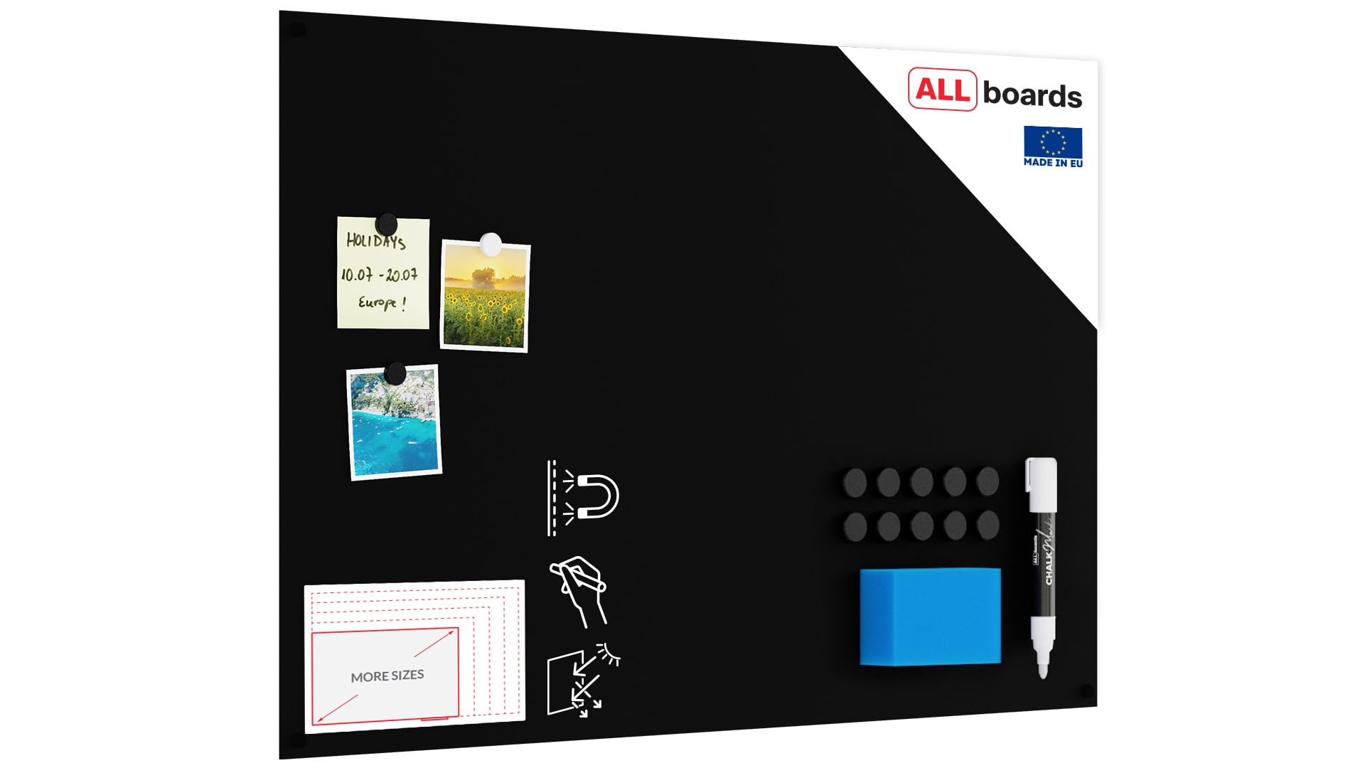 ALLboards Rahmenloses SLIMboard - Kreideoberfläche - 90x60 cm + GRATIS
