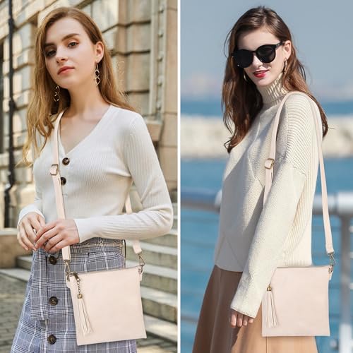 seOSTO Vegan Leather Crossbody Purse for Women, Adjustable Strap Multi-Compartment Sling Bag, Gifts For Teenage Girls (Beige) — view 2