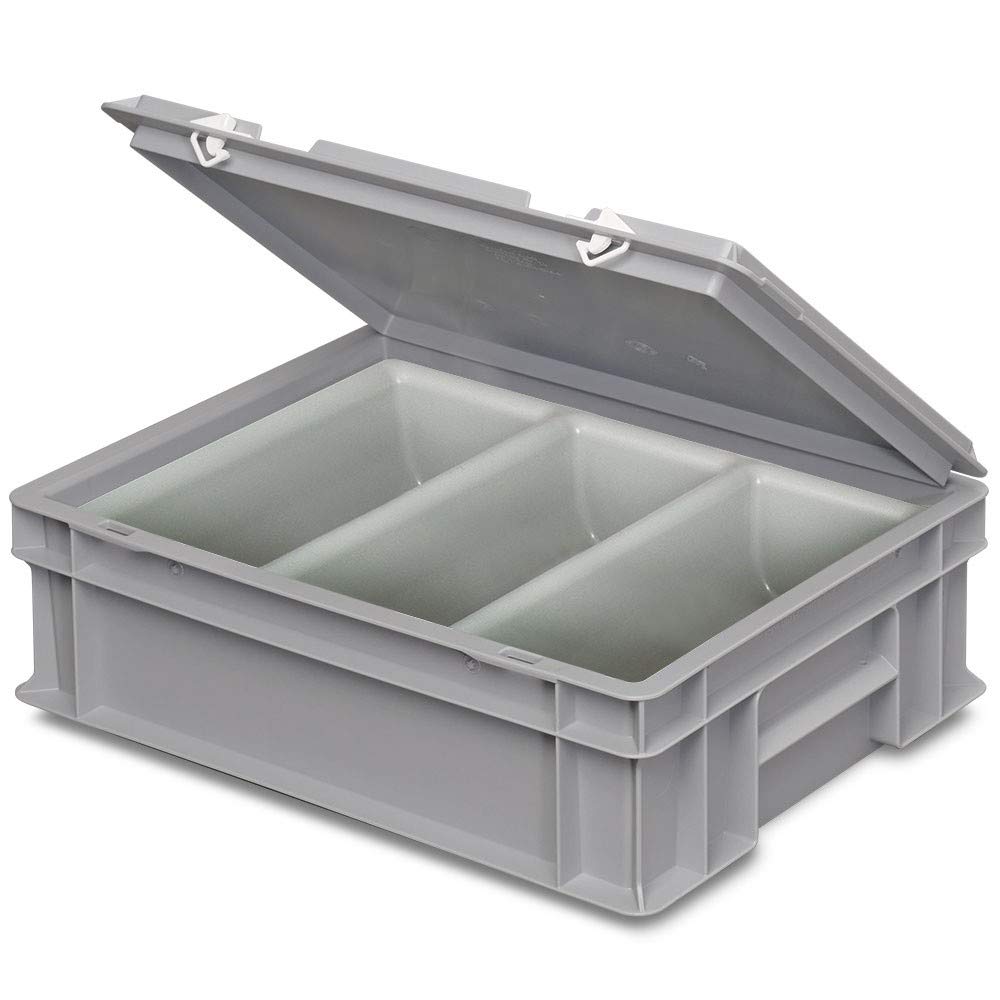3x Besteckkasten mit 3-Mulden Besteckeinsatz, LxBxH 400x300x130 mm, grau