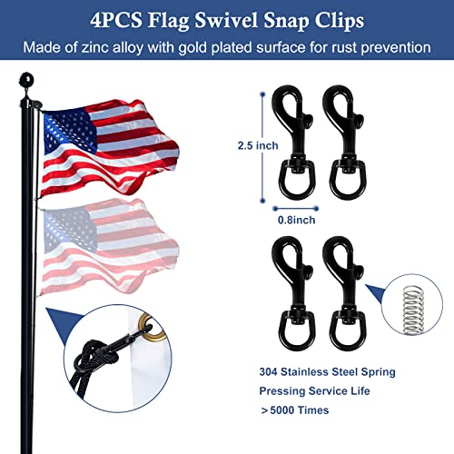 Nq Flagpole Hardware Repair Parts Kit,50 Feet Halyard Rope+3 Inch Black Ball+6 Inch Zinc Alloy Cleat + 4 Metal Swivel Snap Clips + Aluminum Alloy Flagpole Truck With Nylon Pulley For 1.6 Inch-2 Inch Flag Poles thumb #5