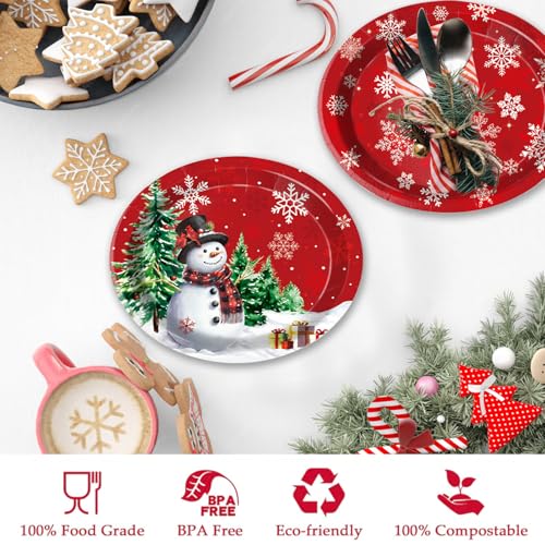 30 PCS Christmas Oval Paper Plates, Large 9" x 11" Disposable Serving Platters, Snowman & Snowflake Holiday Plates for Xmas Parties, Winter Events & Festive Table Decor – Image 5