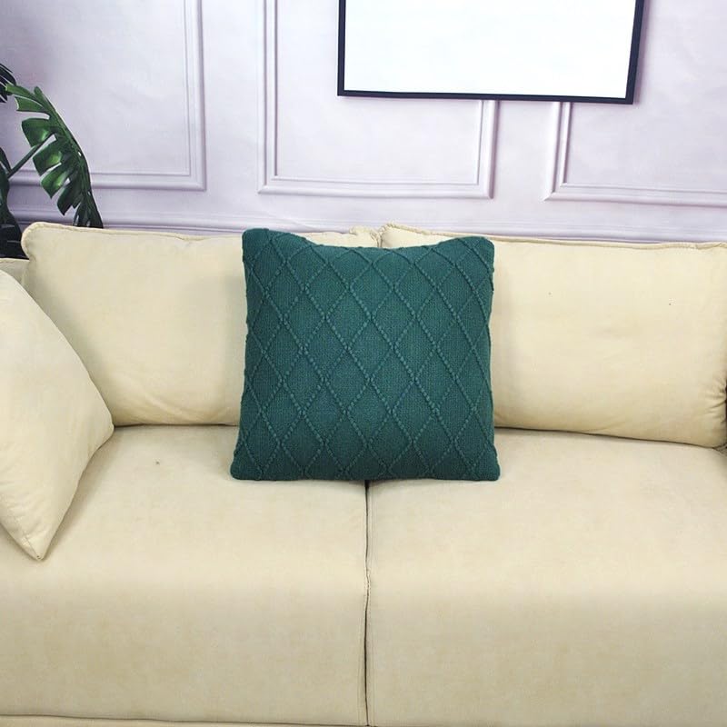 Taie d'oreiller tricotée verte 45x45cm lot de 3 housses losanges