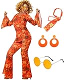 Leumoi 6 Pcs 60s 70s Disco Outfit Women Hippie Costume Accessories Flared Pants Headband Earrings Sunglass(Floral, X-Large)