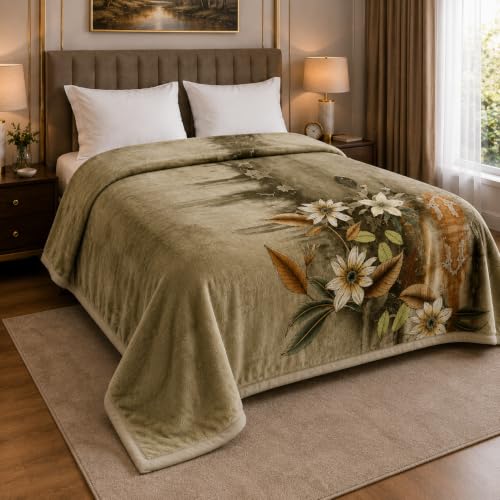 Image of ABRAZO Heavy Winter Blanket 5.5 Kg, 1040 GSM Double Layer Blanket for Double Bed, 220 x 240 cm, Extra Warm Soft & Cozy Winter Blanket, Heavy Winter Comforter Quilt Dohar - (Dried HERB)