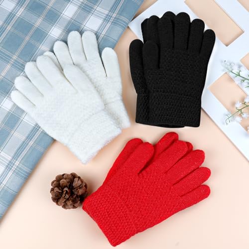 Image of ONESING Kids Knit Gloves - Stretchy Gloves for Boys Girls Winter, Solid Finger Gloves for Children
