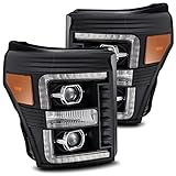 AlphaRex Black For 11-16 F250/F350/F450/F550 DRL/Sequential Signal LED Tube Dual Super Duty 4th Gen