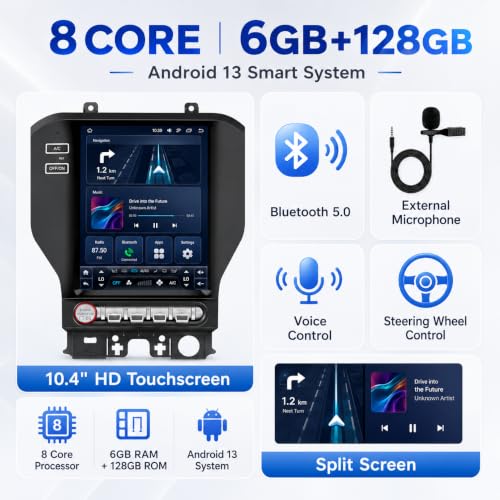 Image of Fit for Ford Mustang 2015-2025 - Custom-designed to seamlessly replace your factory radio without dashboard modification. The 12.1-inch vertical screen matches the OEM look while adding advanced infot