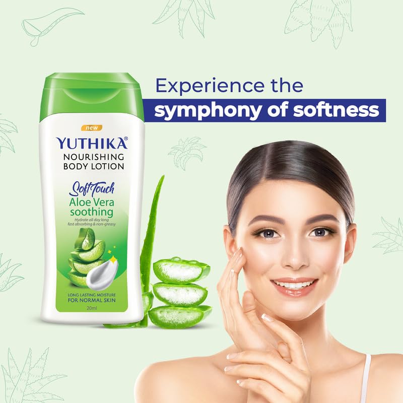 Image of Yuthika Aloevera Nourish Body Lotion 20ml - Hydrating Moisturizer for Men & Women, Non-Irritant & Non-Sticky, 24H Hydration for Oily to Normal Skin (24 Pcs in Jar)