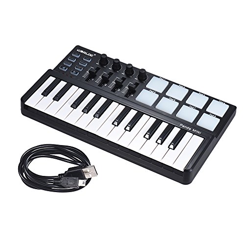 ノーブランド品 MIDI コントローラー、MINI 25 キー超ポータブル USB MIDI キーボード コントローラー 8 つのカラフルなバックライト付きトリガー パッド の商品画像 1